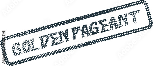 Golden Pageant Text Made of Numerous Tiny People Figures Within a Dotted Stamp