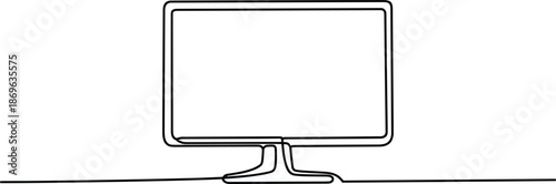 Black and white computer monitor on a desk outline