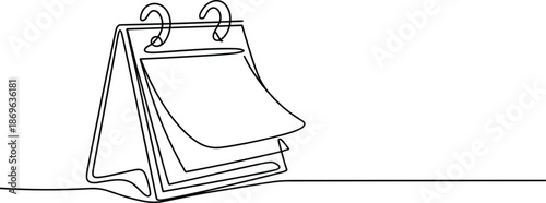 Black and white line of a standing flip calendar with two hooks