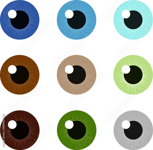 Human eye, set of human eyes, human pupil of different colors. Vector, cartoon illustration, postcard, poster.