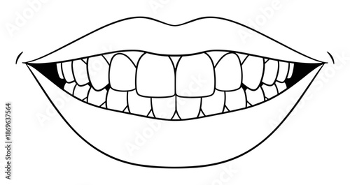 Smiling mouth dental line art in black and white