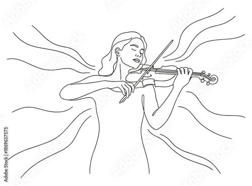 Violinist performing in line art style in black and white
