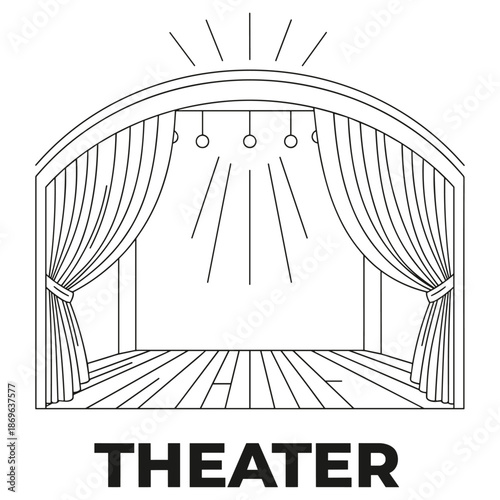 Theater stage in classic line art in black and white