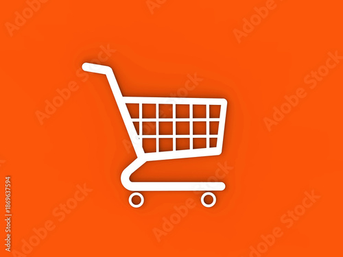 grocery cart from supermarket isolated on red background. shopping and sale symbol. the concept of wholesale sales and purchases. Horizontal image.
