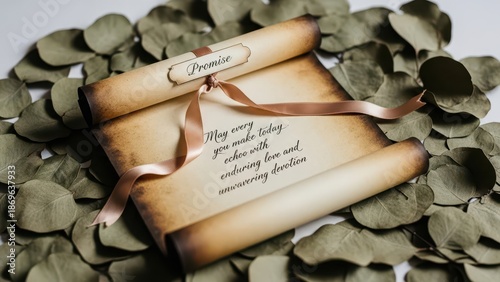 Vintage Scroll with Promise Message Tied with Ribbon