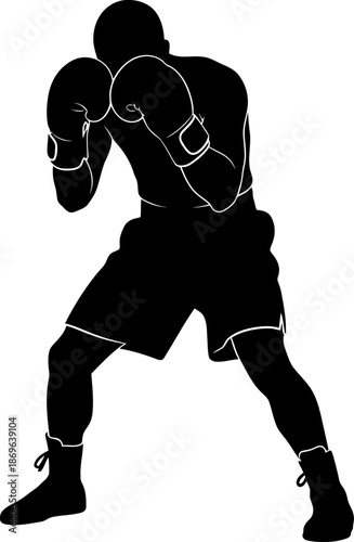 Dynamic Silhouette of a Boxer in Fighting Stance Ready to Strike Sports Illustration