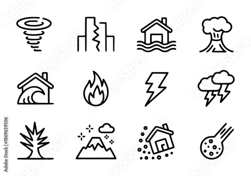 Collection of simple representing natural disasters and environmental hazards