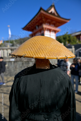 Buddhist Monk at Sacred Temple in Kyoto, Japan