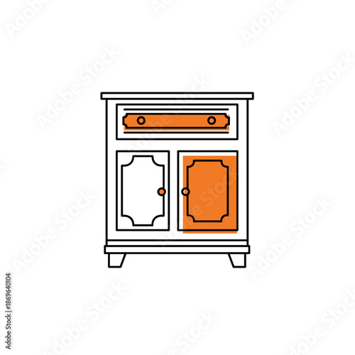 Antique small chest of drawers with round handles. Vector illustration
