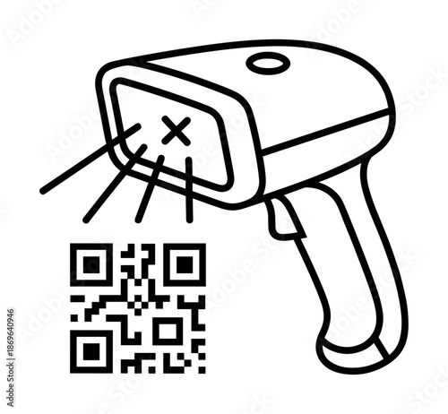 QR code scanner in line drawing style in black and white