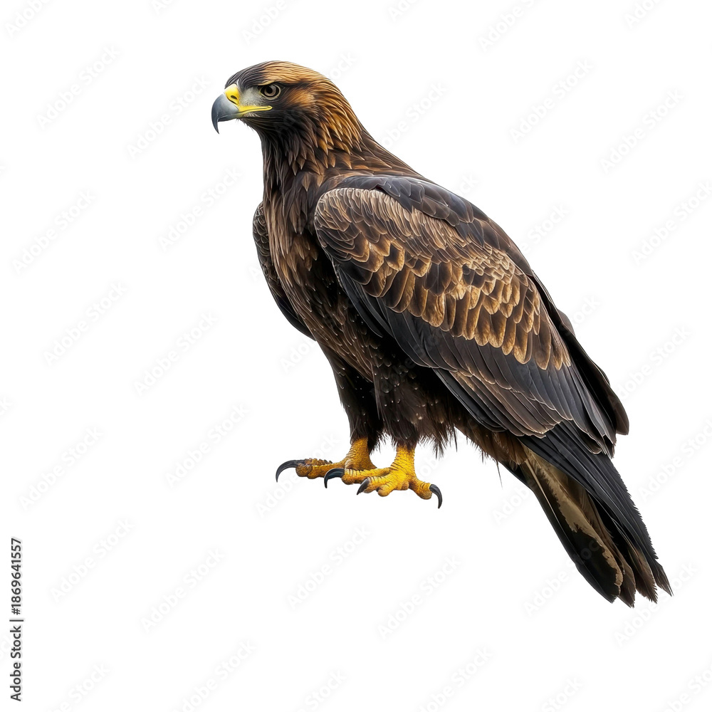 Obraz premium A large brown eagle is perched on a rock
