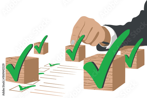 Manager approves successful project milestones by placing checkmarks on.