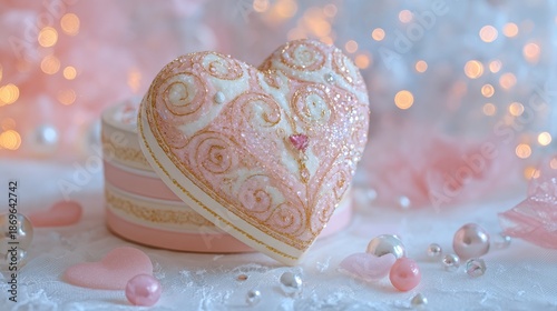 Elegant Heart-Shaped Gift Box with Pearls and Soft Pink Bokeh