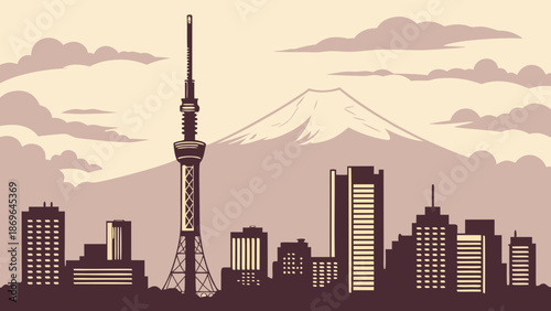 Tokyo skyline featuring iconic skytree  mount fuji ideal for travel guides, city promotions, website banners, or social media.