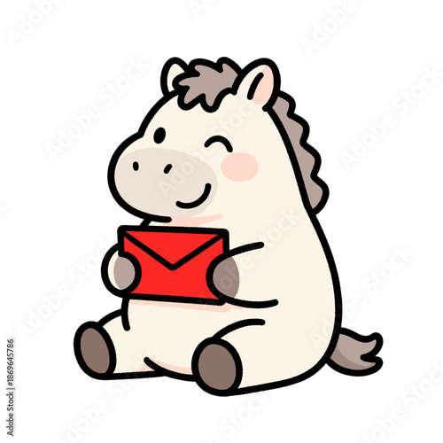 [Vector EPS]Cute cartoon horse holding a red envelope showing a cheerful expression