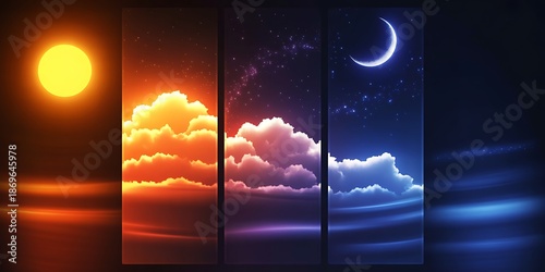 A captivating journey from radiant sun to tranquil moon across the changing sky