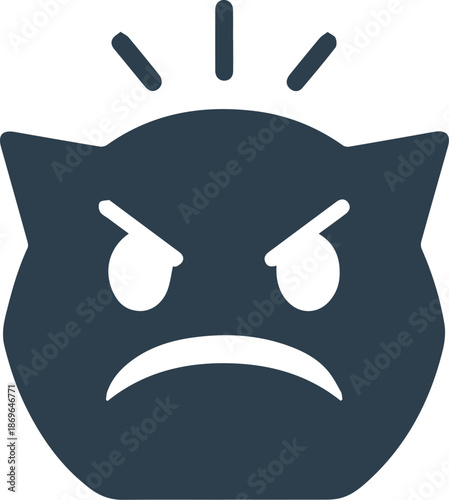 A bold, minimalist abstract icon of an angry face with sharp, furrowed eyebrows, depicting frustration, temper, or aggressive emotions in a modern graphic style.