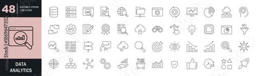 Data analytics icon set. Editable line icons. Vector illustration. 
