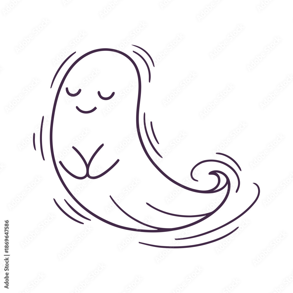 Obraz premium A minimalist line art illustration of a smiling crescent moon with swirling motion lines