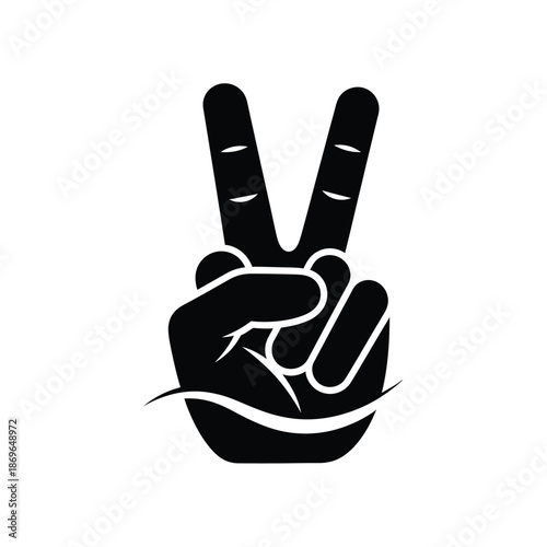 Vector illustration icon black hand making peace sign gesture on white background symbolizing love and harmony in a simple iconic design