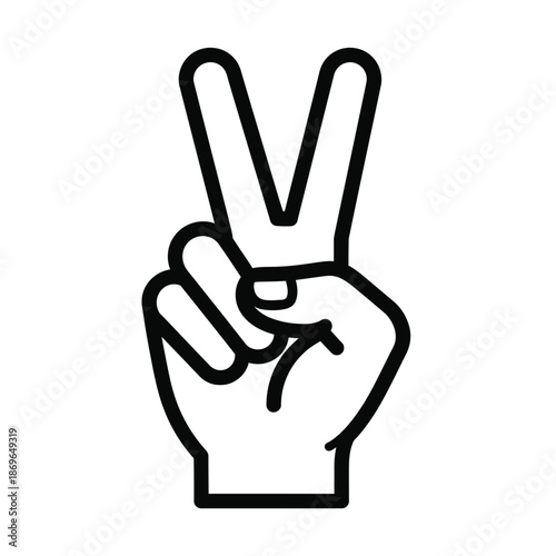 Vector illustration icon a black line drawing of a hand making peace sign isolated on white background with fingers up in v shape gesture