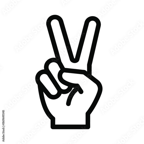 Vector illustration icon a black line drawing of a hand making peace sign isolated on white background with fingers up in a v shape gesture