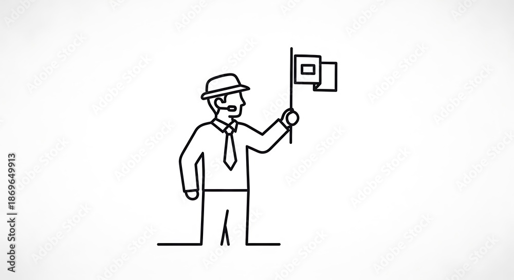 custom made wallpaper toronto digitalLine art illustration of a tour guide with flag.