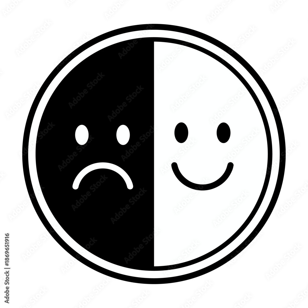 Fototapeta premium Happy and sad face in one circle