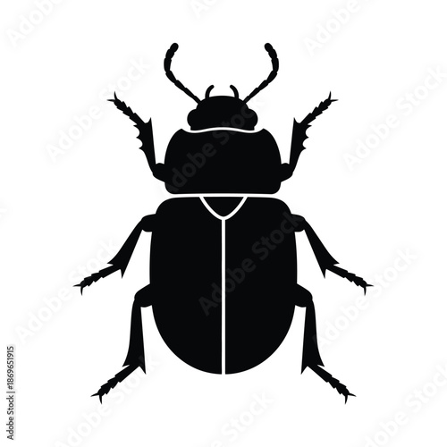 Vector illustration icon black silhouette of a beetle isolated on white background with distinctive horns and legs