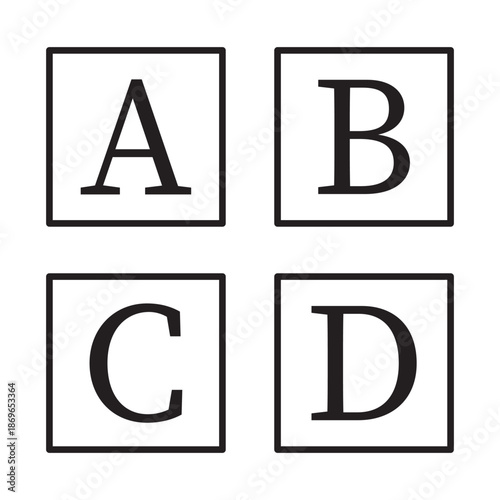 abcd characters. abcd letter black and white. first 4 alphabet. the ABCD letters of the english alphabet on a white isolated background