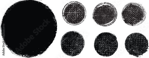 Grunge circle stamps, insignias, labels, tags for your design. Grunge textured black vector rubber stamps.Vector rough edges badges set .Grunge set of textured black labels . Pack of vector stickers. 