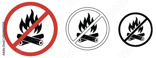 No campfire sign vector illustration, fire ban symbol for forest safety, wildfire prevention warning icon design.