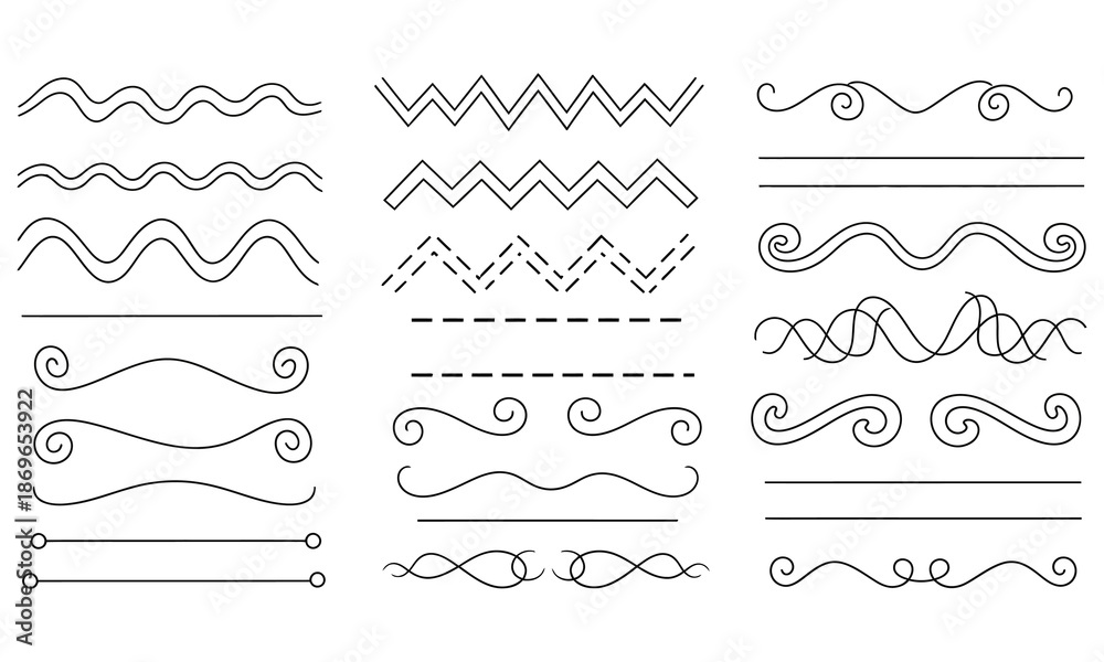 Obraz premium Set of decorative hand drawn ribbons banners and page dividers