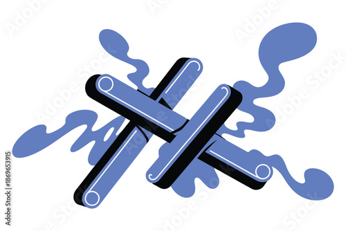 Hashtag symbol rendered in blue with stylized ink splatters suggests social.