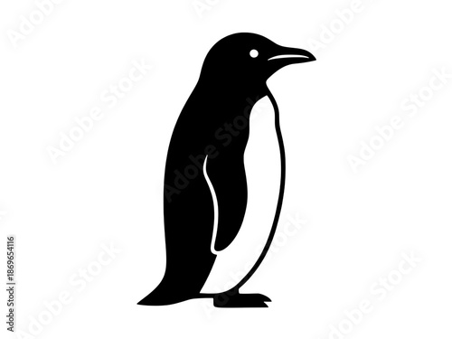 A minimalist black and white penguin icon isolated on a transparent background, perfect for modern logo design and wildlife branding.