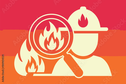 Firefighter icon observed through a magnifying glass indicates safety.