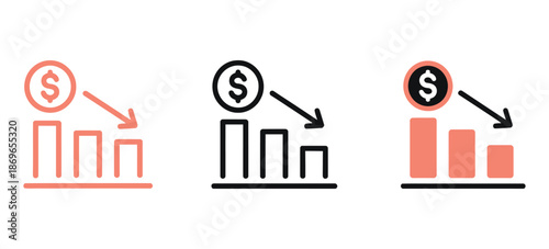 Losses icon design on white background, vector illustration representing financial decline, negative trends, risk, business loss, and economic decrease for professional digital and print projects