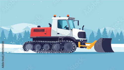 Modern Snow Groomer Vehicle Illustration for Ski Resort Maintenance and Winter Service
