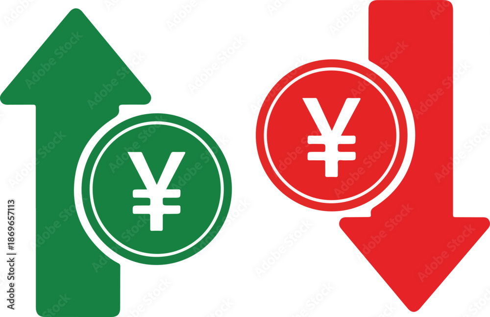 Obraz premium Yuan Currency Symbol with Arrows Indicating Fluctuation.