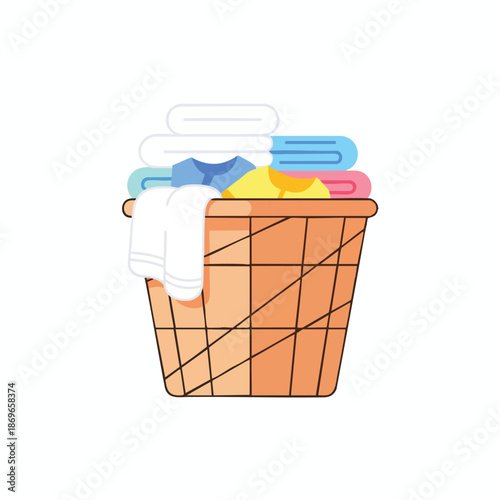 Laundry Basket Overflowing with Colorful Clothes