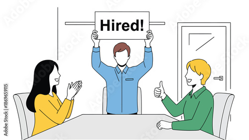 Job Interview Success Celebration with New Hire Announcement in Office