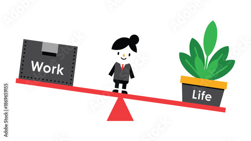 Work-Life Balance Illustration with Businesswoman on Seesaw
