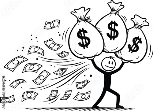 Man Carrying Money Bags with Dollar Signs.