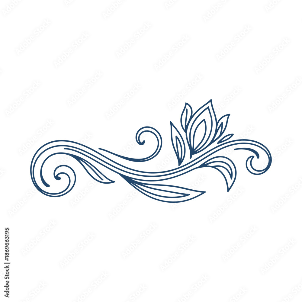 Fototapeta premium Intricate floral design element with swirling lines and leaves
