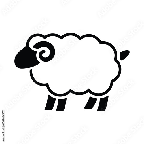 Simple illustration of a sheep with curly horn on white background