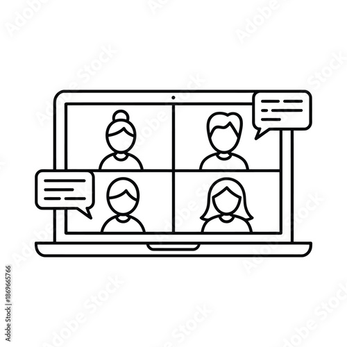 Four people in a virtual meeting on a laptop screen