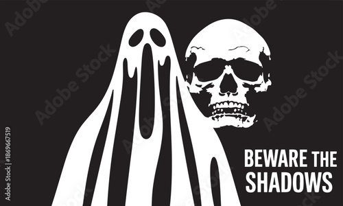 Horror Ghost and Skull Illustration for Halloween