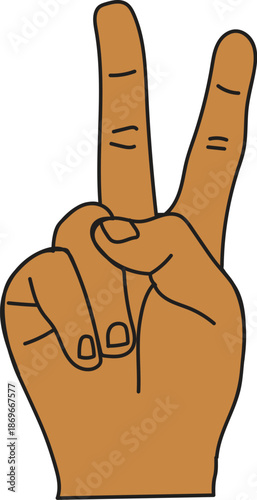 Hand showing peace sign or victory gesture with two fingers up. Conceptual image of non-verbal communication, success, freedom, and positive vibes isolated on white background.