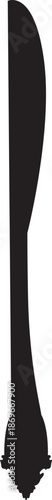 Black silhouette of a dinner knife, stainless steel butter knife icon for kitchen and restaurant menus, cutlery profile illustration, flatware tool graphic isolated on white background.
