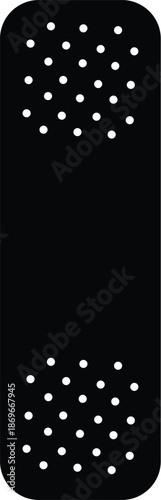 Vertical Adhesive Bandage Band-Aid Vector Icon; Black Medical Plaster Silhouette for First Aid Education, Healthcare Graphics, Injury Recovery, and Minimalist Wound Care Clinical Design.